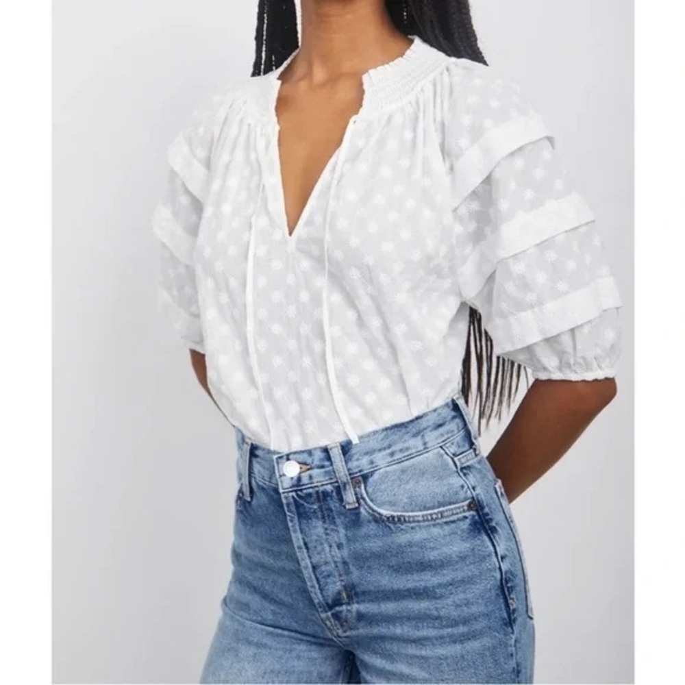 Rails Paris White Embroidered Daisies Blouse – XS – NWT